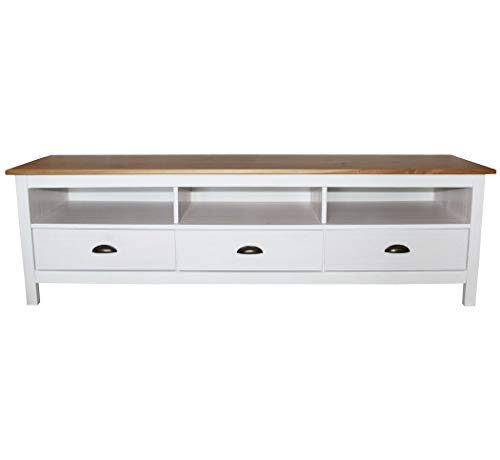 KMH Schrank Sven im modernen Design aus Massivholz gefertigt weiß/braun   Fernsehschrank Tisch Board Unterschrank mit 3 Schubladen