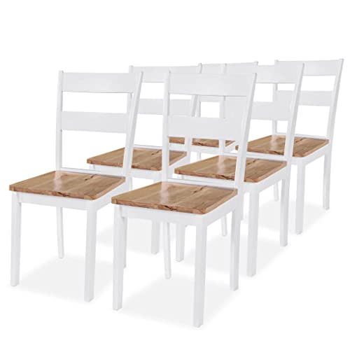 vidaXL Esszimmerstühle 6 STK., Esszimmerstuhl mit Rückenlehne, Stuhl Holzstuhl für Esszimmer Küche, Essstuhl Küchenstuhl, Weiß Gummiholz Massivholz