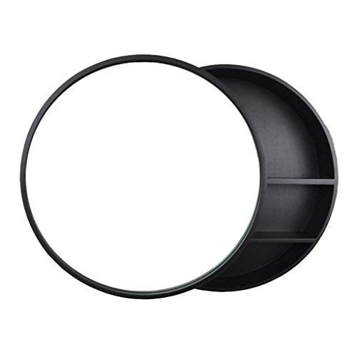 Spiegelschränke Massivholz-Badezimmerspie gel mit Regalwandspiegel Kosmetikspiegel für Badezimmer runder Badezimmerspiegel (Color : Black, Size : 60cm/23.6 inch)