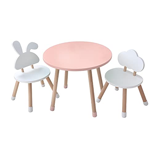 KYWAI - Kindertisch mit 2 stühlen, aus Holz, Weiß, Kleiner Tisch,kindersitzgruppe, Kinderzimmer, Schlafzimmer, nordischer Stil. kinderstuhl. Rosa