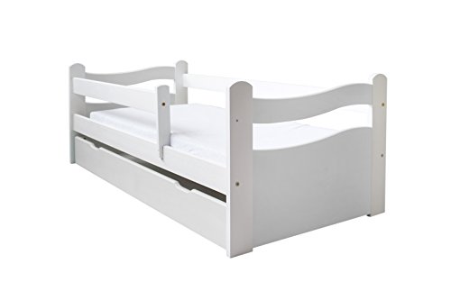 Kinderbett Jugendbett 140x70 oder 160x80 Massivholz Matratze Schublade Lattenrost (160x80, Weiß)