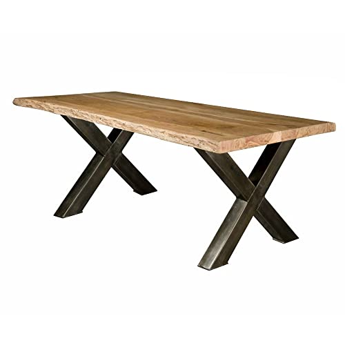 dasmöbelwerk Esszimmer-Tisch Massivholz Akazie Esstisch Industrial X-Beine Metall 200 cm