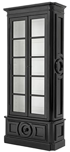 Casa Padrino Luxus Schwarz/Weiß 113 x 46 x H. 240 cm   Massivholz Vitrinenschrank   Wohnzimmerschrank mit 2 Glastüren und Schublade   Luxus Qualität