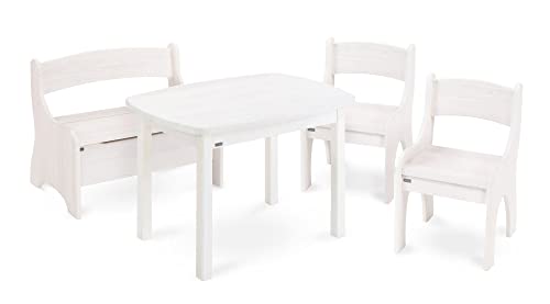 BioKinder Kindersitzgruppe Sitzgruppe Levin mit Tisch, Bank und 2 Stühle aus zertifiziertem Massivholz Kiefer weiß lasiert