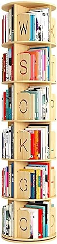 Bücherregal, mehrstufiges Bücherregal, 360° drehbar, Massivholz, runder Boden, stehendes Lagerregal, Haushaltslagerregal, Organizer, Schrankregal für Heimbüro (Color : Wood, Size :