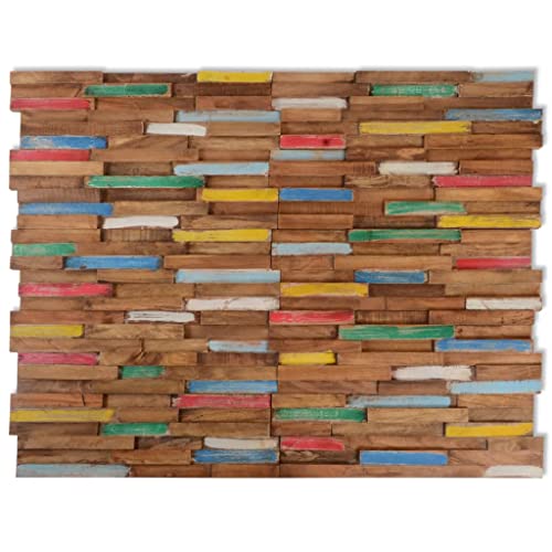 HINSD Wandverkleidung 10 Stück 1,03 m Massivholz Teakholz - Farbe: Mehrfarbig - Material: Teakholz massiv mit Bootsholz-Finish
