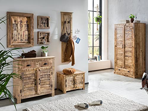 Woodkings® Flurmöbel Set Caribou 4-teilig aus massiven Holz mit Kleiderschrank, Garderobe, Flurbank und Kommode Echtholz Flurset Dielenmöbel Landhaus Design Möbel