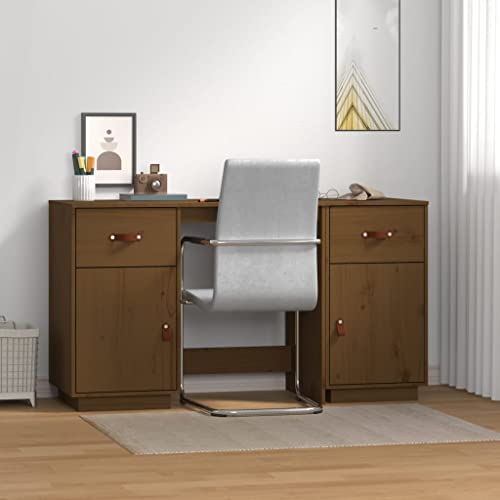 APCSA Möbelschreibtisch mit Schränken Honigbraun 135x50x75 cm Massivholz Kiefer Büromöbel