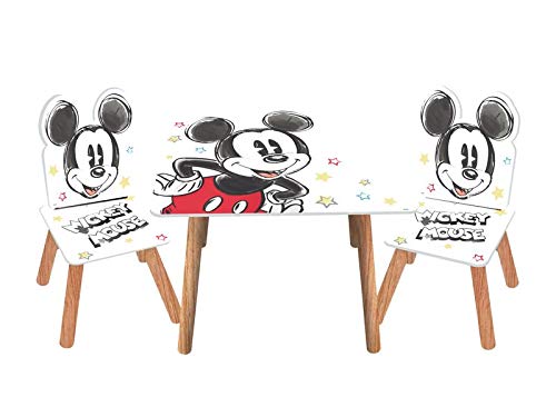 3tlg. Micky Maus Holz - Kindersitzgruppe Tisch + 2X Stuhl Sitzgruppe Kindertisch Maltisch Sitzgruppe Kindertisch Mickey Maus