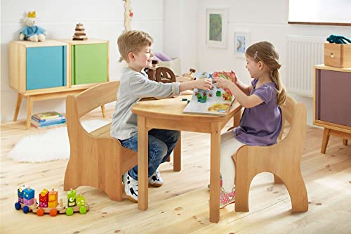 BioKinder Kindersitzgruppe Sitzgruppe Levin mit Tisch, Bank und Stuhl aus zertifiziertem Massivholz Erle