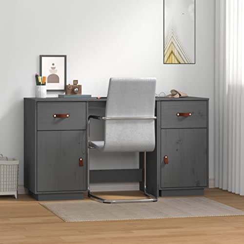 APCSA Möbelschreibtisch mit Schränken grau 135x50x75 cm Massivholz Kiefer Büromöbel