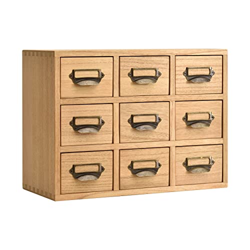 KIRIGEN Holz Schublade Organizer Desktop Storage Cabinet Box Schubladen für Home Office Desk Organisation und Lagerung 9 Schublade Mini Kommode mit Metallgriffen Natur