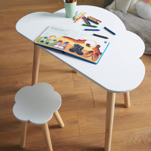 Haus Projekt Cloud Desk, Kinder Schreibtisch-Set mit Tisch und Stuhl (4-8 Jahre), Kindertisch-Hocker-Kombin ation in himmlischem Wolken-Design, Holz Kinderschreibtisch und -Hocker