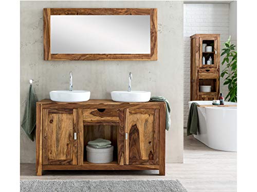 Woodkings® Waschtisch mit Spiegel Lagos Massivholz Palisander Waschtischunterschrank für Doppelwaschtisch Badmöbel Badezimmer Möbel Unterschrank Badschrank