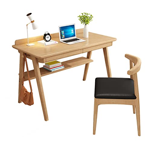 Schreibtisch aus Massivholz, einfacher Computertisch aus Holz mit Schublade, moderner und langlebiger Schreibtisch für die Schule, das Familien- oder Arbeitszimmer. A x Stuhl, 140 cm