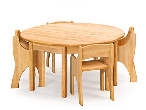 BioKinder Tisch Kindertisch rund mit 4 Stühlen mit Armlehnen Levin aus zertifiziertem Massivholz Erle, Sitzhöhe 34 cm