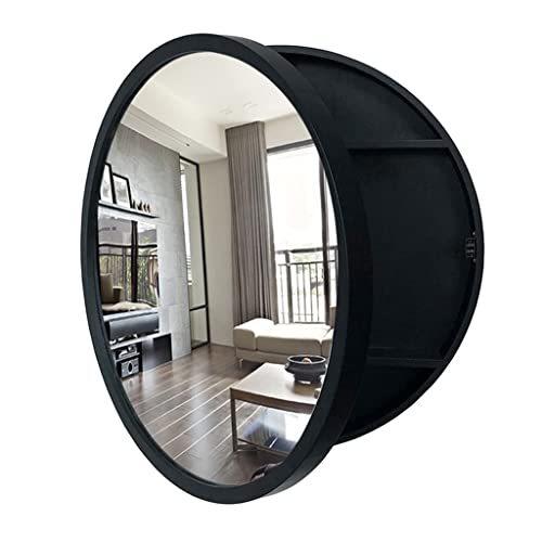 Samnuerly Runder Badezimmer-Spiegelschrank Massivholz-Spiegelschrank Smart Mirror Box Badezimmer Wandmontierter runder Spiegel Wandmontierte Aufbewahrung (Schwarz
