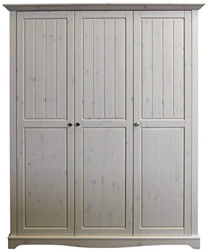 Steens Lotta Kleiderschrank/ Kinderzimmerschrank, 3 Türen, Wäschefach, 169 x 201 x 57 cm (B/H/T), Kiefer massiv, Weiß