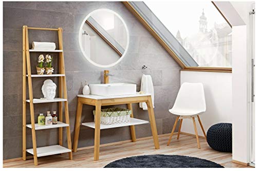 Naka241 Badmöbel Set ''Basic 90  mit Waschbecken Badmöbelset Spiegel LED MDF/Massivholz (Waschtisch Spiegel Hochschrank)