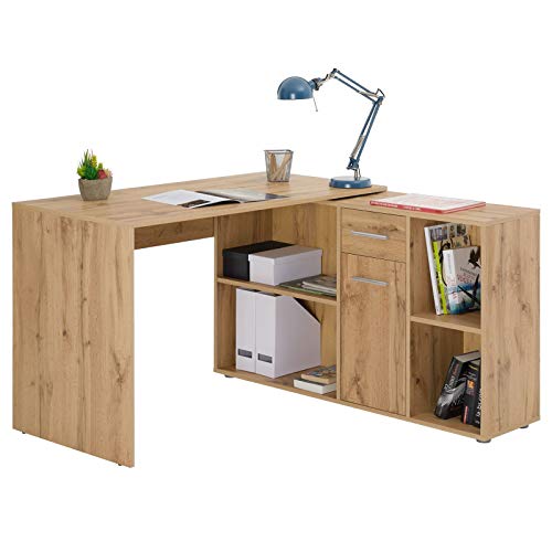 CARO-Möbel Eckschreibtisch Diego Bürotisch Arbeitstisch mit Regal, 1 Schublade, 4 Fächer Verschiedene Aufbaumöglichkeiten in Wotan Eiche