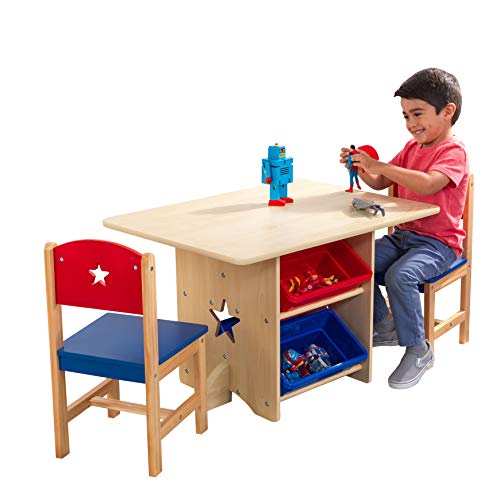 KidKraft Stern Kindertisch mit Stauraum und 2 Stühlen aus Holz - Kindersitzgruppe mit Aufbewahrungsbox, Kinder Tisch Stuhl Set, Kinderzimmer Möbel, 26912
