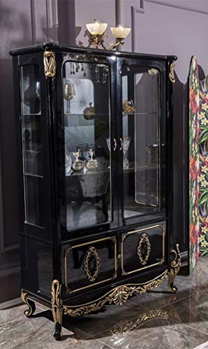 Casa Padrino Luxus Barock Schwarz/Gold 124 x 54 x H. 194 cm   Vitrinenschrank im Barockstil   Edel & Prunkvoll