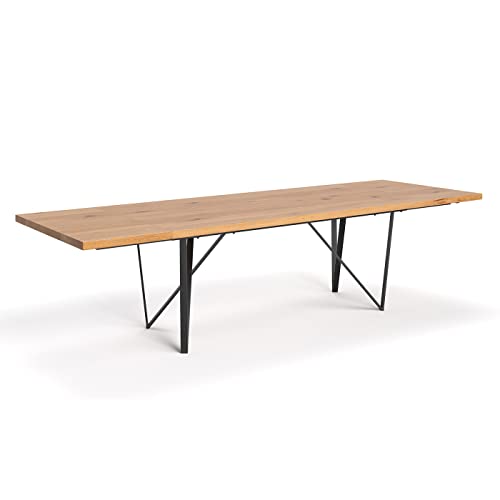 Danzz Ravel Holz Zwei Verlängerungen 50, 200x90, Küche Metallbeinen, Eichentisch robuster Platte