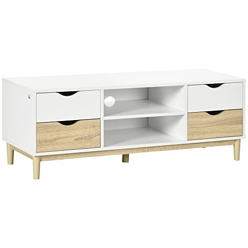 HOMCOM TV-Schrank, TV Lowboard, Fernsehschrank mit 4 Schubladen, 2 Fächern, Fernsehtisch für TV-Geräte bis zu 55 Zoll (1,4 m), TV Board mit Kabelöffnung, für Wohnzimmer 120 x 40 x 44,5 cm