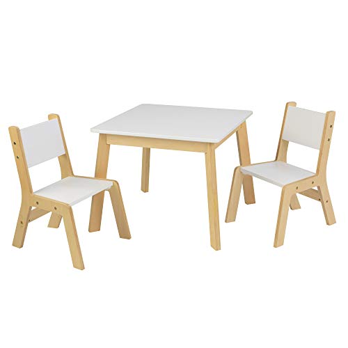 KidKraft 27025 Tisch-Set mit 2 Weiß Spieltisch mit zwei Stühlen modernes Design für Kinder, MDF, Holz
