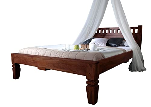 MASSIVMOEBEL24.DE | Oxford Bett aus Massivholz #230 | Akazienholz - Nougat, lackiert | Kolonialstil | 180x200x90 cm | Vollholzbett Doppelbett aus Vollholz