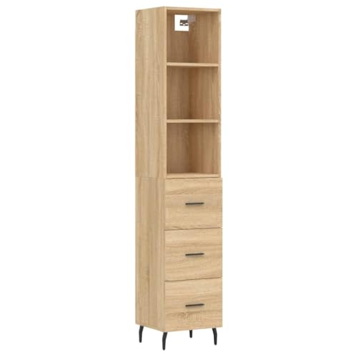 Highboard-Schrank, M?bel aus Sonoma-Eiche – Aufbewahrungseinheit aus Holz, hohes Bücherregal und Organizer aus Massivholz – Finlon Highboard 34,80 cm