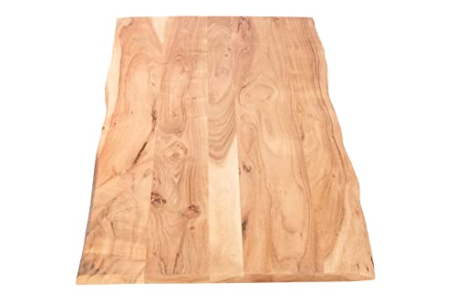 SAM Tischplatte 120x60 cm Curt, Holzplatte Akazienholz massiv + naturfarben + lackiert, Baumkanten-Platte für Heimwerker, Arbeitsplatten, Tische & Fensterbretter, FSC® 100% Zertifiziert