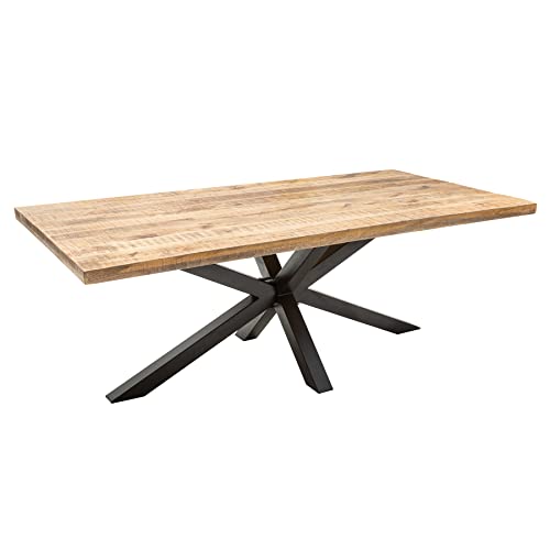 Invicta Interior Massiver Industrial Esstisch Galaxie 180cm Mangoholz sternenförmiges Gestell Massivholz Holztisch Tisch