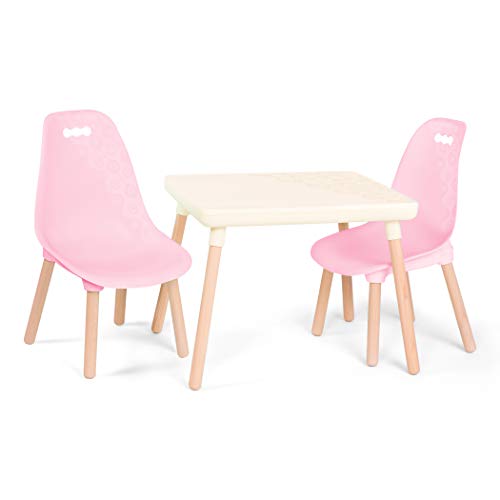 B. spaces Kindertisch mit 2 Stühlen, Kindersitzgruppe – 1 Tisch und 2 Kinderstühle mit Holz Beinen für Kinder ab 3 Jahren – Kindermöbel, Pink und Weiß