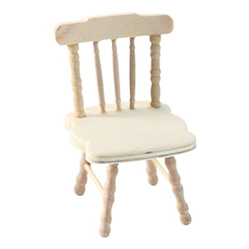 Bodhi2000 Puppenhaus Möbel Mini Stuhl Simuliert Massivholz Einfarbig Klassisch Stuhl Hocker für Wohnszenen (1:12)-A-