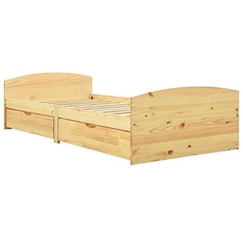 vidaXL Massivholzbett, Holzbett Bett mit 2 Schubladen, Bettrahmen Bettgestell mit Lattenrost, Einzelbett für Schlafzimmer, Kiefer 90x200cm