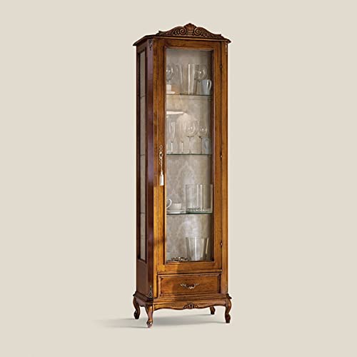 Vitrine 1 Glastür 1 Schublade aus Massivholz im klassischen Stil