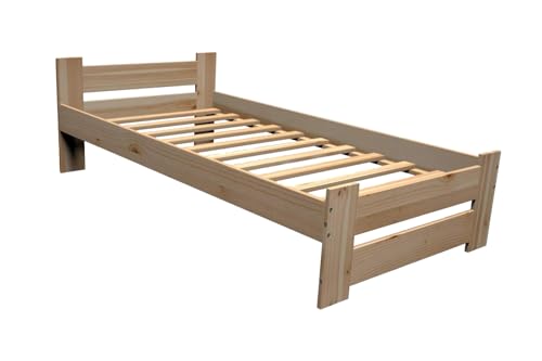 Best For You Futonbett Doppelbett Hochbett aus 100% Naturholz Massivholz mit Kopfteil und Lattenrost, erhältlich in verschiedenen Größen