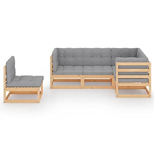 Gecheer 5-TLG. Garten Lounge Set mit Kissen, Holz Gartensofa, Lounge Gartenmöbel Set Holz Sitzgruppe Garten Loungemöbel Gartenlounge Sofa Terrassenmöbel Sitzgarnitur Gartengarnitur Kiefer Massivholz