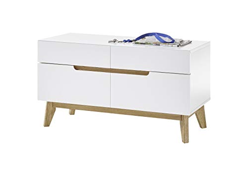 Möbel-Store24 Garderobe Sitzbank Schrank Flur Diele weiß matt MDF Asteiche furniert Massiv 97 cm Cervin M52245WE5