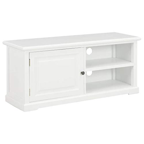 vidaXL Massivholz TV Schrank mit Tür 2 Fächern Fernsehschrank Fernsehtisch Lowboard Sideboard Board HiFi Tisch Möbel Wohnzimmer Weiß 90x30x40 cm