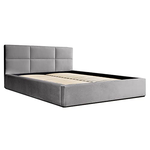 Siblo Bett 180x200 cm - Modern Polsterbett - Doppelbett mit Bettkasten und Lattenros - Malaga Kollektion - Robust Bett mit Stauraum - Bettgestell aus Holz - Grau