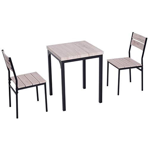 HOMCOM 3 teilige Essgruppe Esstisch Set Holztisch MDF + Metall Naturholzmaserung + Schwarz mit 1 Tisch + 2 Stühlen