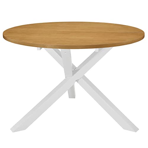 vidaXL Gummiholz Massivholz Esstisch Esszimmertisch Küchentisch Speisetisch Holztisch Tisch Esszimmer Küche Weiß Braun 120x75 cm MDF Rund