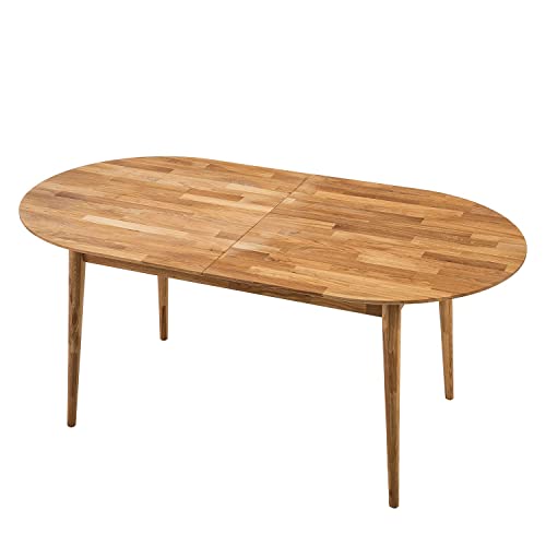 Nordic Story Esstisch Scandi 2 (oval, ausziehbar) • Ideal als großer Konferenztisch • Holztisch aus Massivholz (Eiche) • Eiche Natur • Tisch (140-175 x 90 x 75 cm)
