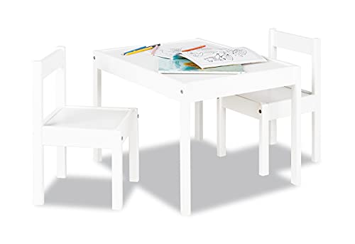 Pinolino Kindersitzgruppe Sina, 3-teilig, aus Holz, 2 Stühle und 1 Tisch, für Kinder ab 2 Jahren, weiß lackiert