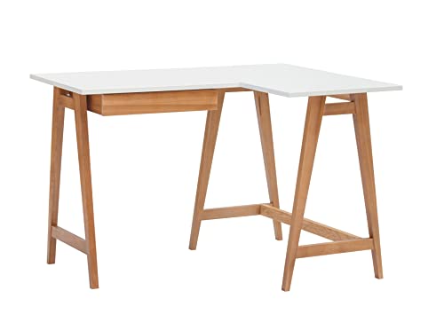 Eckschreibtisch Luka Tisch Mit L-Form Winkelschreibtisch Schreibtisch Bürotisch Ecktisch Arbeitstisch Studie Tisch Computertisch - 115 cm + 85 cm - Rechte Seite - Massivholz Eiche - Weiss