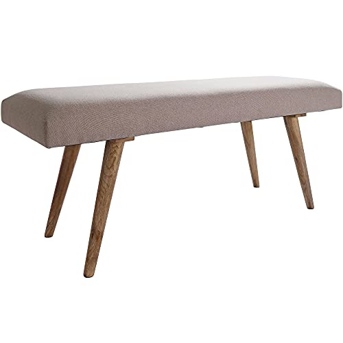 Wohnling Sitzbank Stoff/Massivholz Bank Beige 117x51x38 cm im Retro Stil | 2er Polsterbank Flur | Gepolsterte Stoffbank Esszimmer Braun | Kleine Bettbank Baumwolle | Flurbank Dielenmöbel schmal