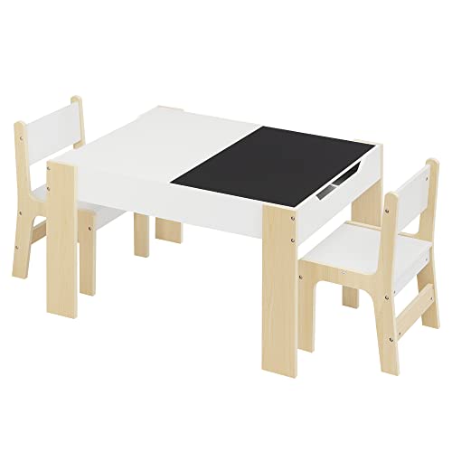 Lestarain Kindertisch mit 2 Stühlen, Kindertisch mit Stauraum, Maltisch für Kinder, Kindersitzgruppe Kindermöbel Set, 4 Staumfach