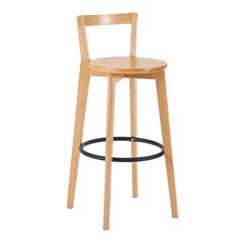 YHJZSM Hoher Vintage-Barhocker mit Sitzfläche 61/71 cm, Massivholz-Frühstücksho ckerstuhl mit Rückenlehne und Metallfußstütze (Farbe: Holzfarbe, Größe: 71 cm) (Holzfarbe 61 m)